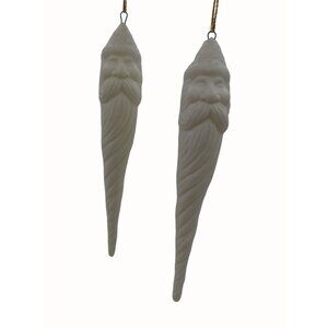 Santa Claus Icicle Christmas Ornaments Ceramic White Set of 2